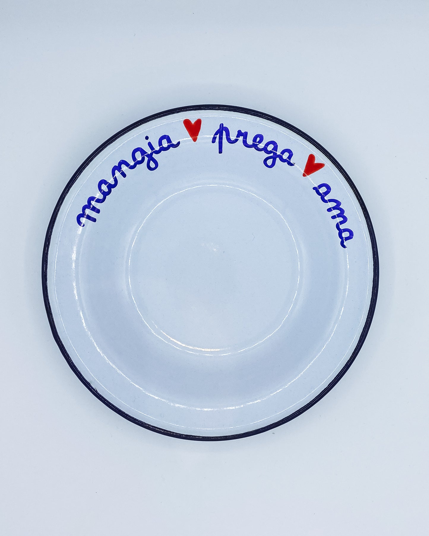 Piatto Smaltato -  MANGIA PREGA AMA